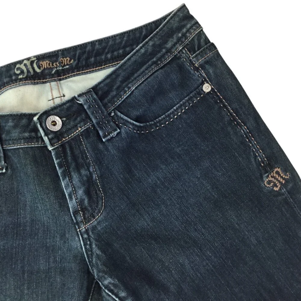 Miss Me Flare Jeans Size 28 JP4517 Thick Stitch Western Blue Denim Stretch